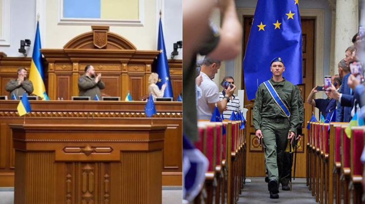 VIDEO Moment istoric în Rada Supremă a Ucrainei. Au arborat steagul UE în legislativul de la Kiev