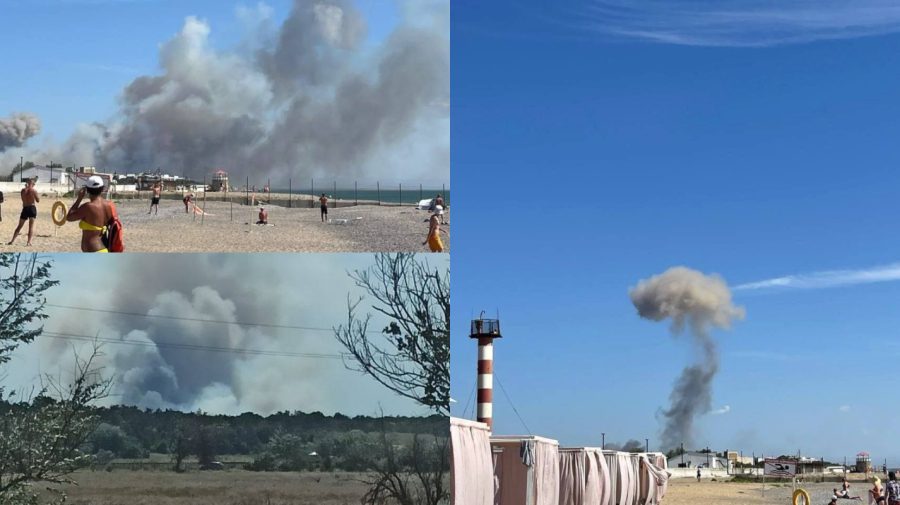 FOTO, VIDEO Explozii pe un aerodrom militar din Crimeea. Oamenii părăsesc localitatea în panică