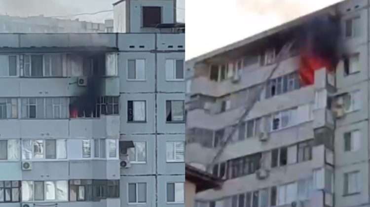 FOTO, VIDEO Arde ca o torță: Pompierii luptă cu flăcările izbucnite într-un bloc cu nouă etaje