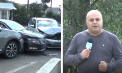 VIDEO Noroc de jurnalist! Trei mașini s-au ciocnit chiar în fața unui reporter care prezenta o intersecție periculoasă