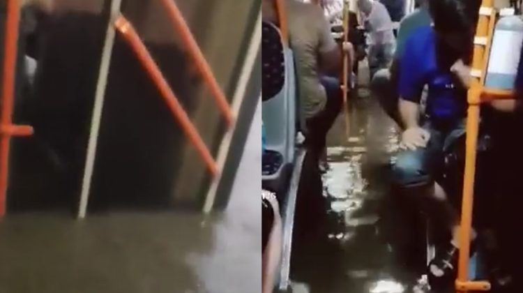VIDEO În troleibuz în loc de bazin: Un vehicul a fost inundat în Capitală. Cum reacționează RTEC?