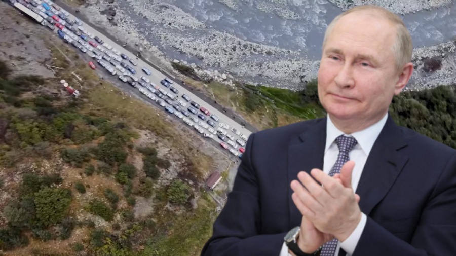 VIDEO Rușii fug disperați din țară. La granița cu Georgia s-au format cozi kilometrice