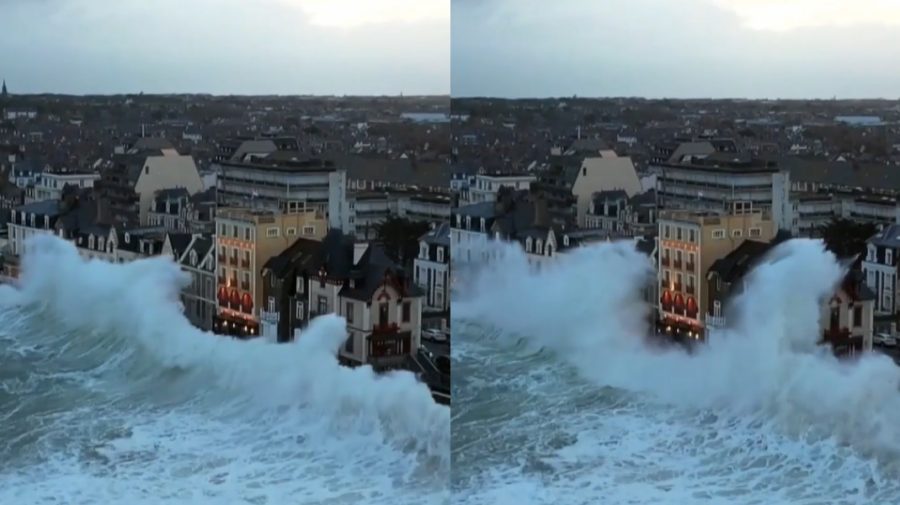 VIDEO Ți se taie respirația! Momentul în care un val de 13 metri lovește casele de pe o faleză din Franța