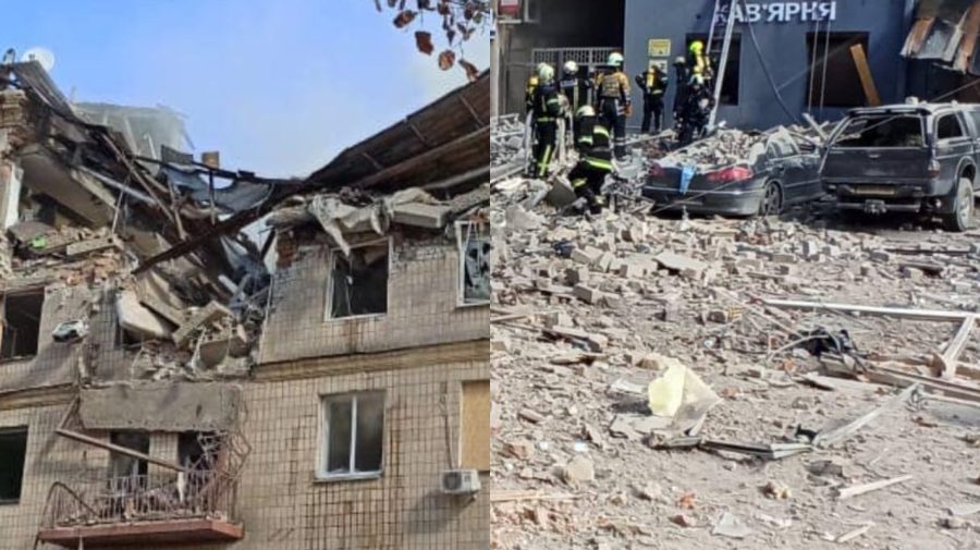 FOTO cu impact emoțional: Un bloc din Harkov, lovit de rachetă. Și orașul de baștină a lui Zelenski a fost bombardat