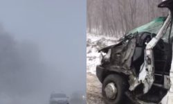VIDEO Accident de groază în raionul Soroca: Un microbuz, făcut zob după ce s-a tamponat cu un TIR