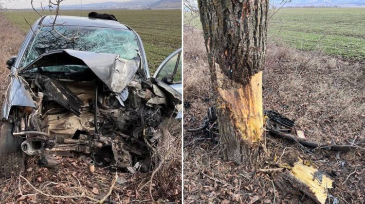FOTO Accident cu final tragic la Hîncești: Șoferița a decedat, după ce a intrat cu mașina într-un copac