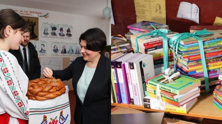 Cărți de sub bradul Guvernului au ajuns la un gimnaziu din Fălești. Ce le-a mai dus Gavrilița elevilor?