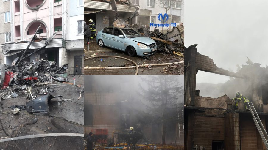 Foc, ruine și strigăte disperate. VIDEO dezolant de la locul prăbușirii elicopterului ucrainean. Ce spun martorii?