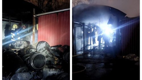 FOTO Gherete cu bunuri materiale – cuprinse de flăcări. Au intervenit 9 echipaje de salvatori și pompieri