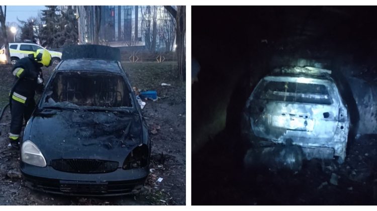 FOTO Două mașini – mistuite de flăcări. Adresele la care au intervenit pompierii