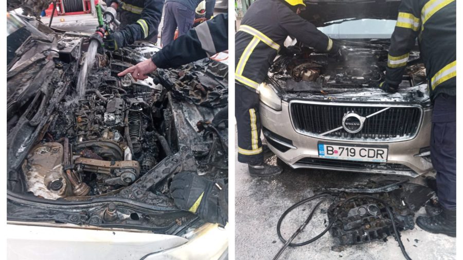 FOTO, VIDEO Motorul unei mașini – cuprins de flăcări în centrul Capitalei! Au intervenit pompierii și carabinierii