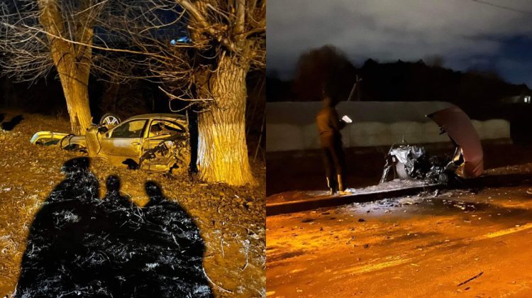FOTO Impact violent la Ghidighici! Un șofer a ajuns cu mașina într-un copac. Cum s-a întâmplat