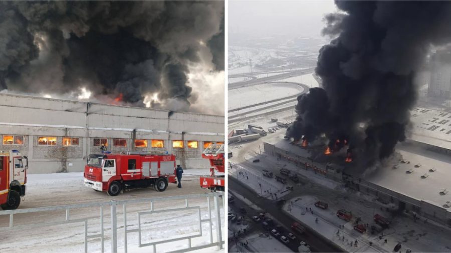 FOTO, VIDEO Fum negru în Rusia! Arde un depozit de frigidere. Flăcările s-au extins pe 7 000 de metri pătrați