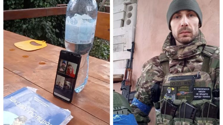 VIDEO De pe front, un polițist predă online pentru elevii de la o școală din Odesa