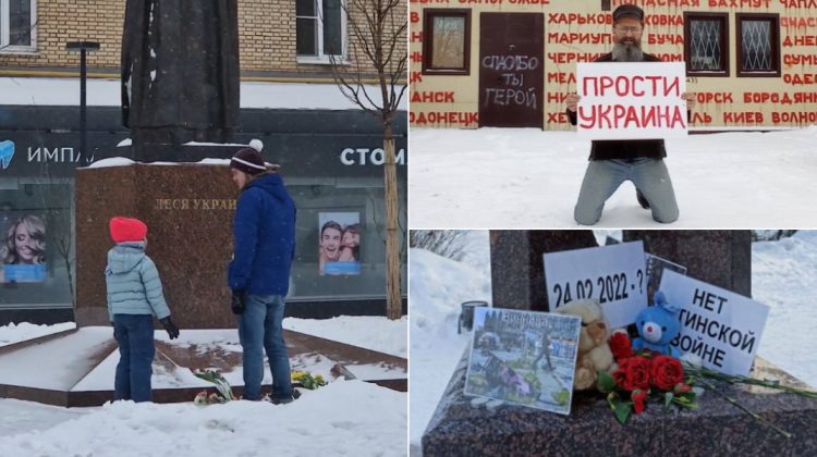 FOTO, VIDEO Războiul doare: Moscoviții depun flori la monumentul lui Lesia Ukrainka. Acțiuni similare în toată Rusia
