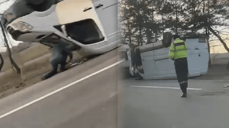 VIDEO Un microbuz s-a răsturnat la Bălți! Cum s-a întâmplat totul