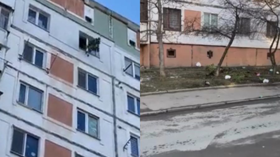 VIDEO Mergi pe stradă și te trezești cu un ghiveci în cap! Gunoi și plante, aruncate de la etajul 8 al unui bloc