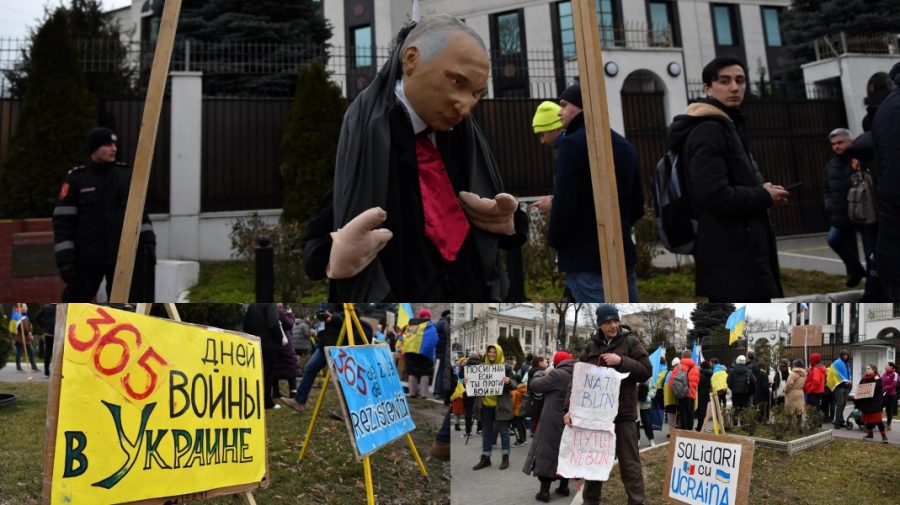 FOTO, VIDEO Păpușă voodoo din Putin! A fost spânzurată la Ambasada Rusiei din Chișinău, în semn de protest