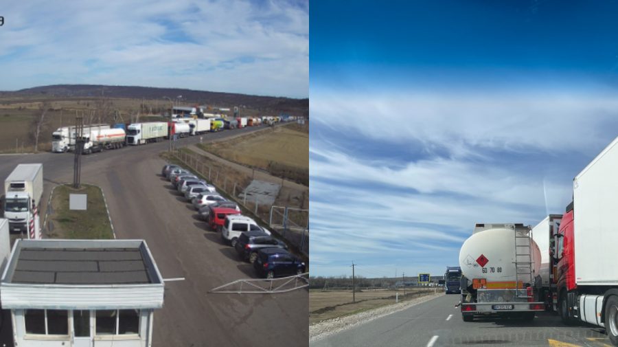 Zeci de camioane, în rând la hotarul moldo-român! VIDEO realizat de martori la Leușeni