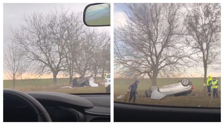 VIDEO Șoferiță din Bălți – transportată la spital! A derapat de pe traseu și s-a răsturnat cu mașina