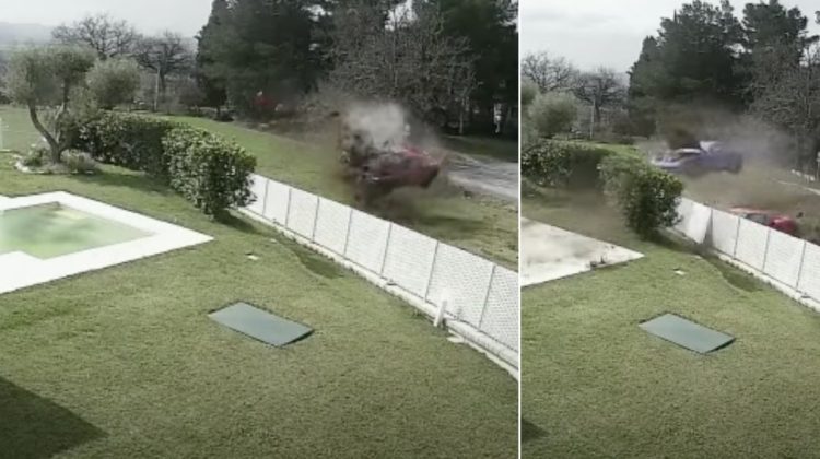 VIDEO Momentul în care două mașini Ferrari se izbesc violent de gardul unui vile, la un interval de câteva secunde