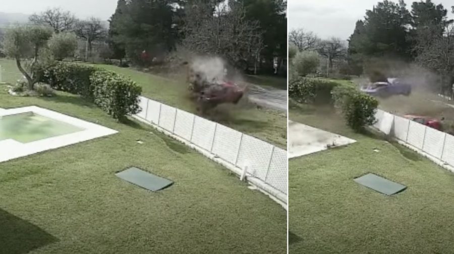VIDEO Momentul în care două mașini Ferrari se izbesc violent de gardul unui vile, la un interval de câteva secunde