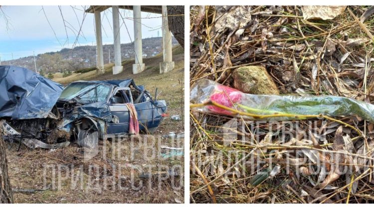 FOTO Rîbnița: În mașina care a căzut de pe pod se afla doar șoferul