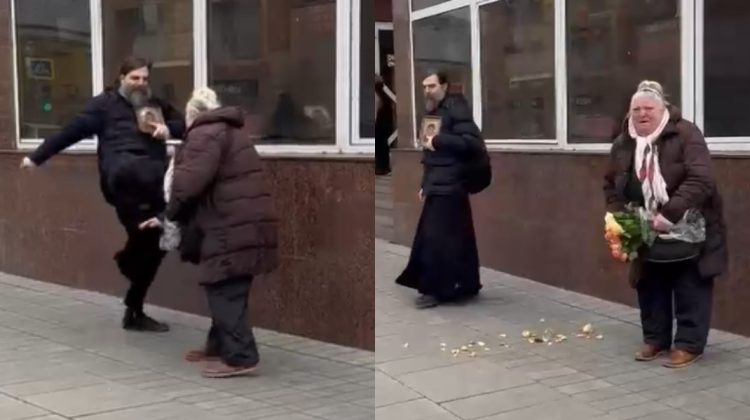 VIDEO A păcătuit cu icoana în mâini: Un preot din Moscova a agresat o pensionară, în plină stradă