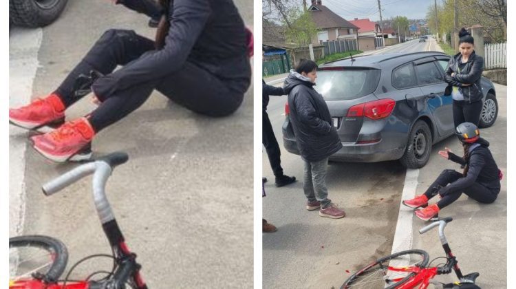 FOTO „Cicliștii nu sunt stimați în trafic”. O sportivă a fost lovită de o mașină, în timp ce se antrena, la Costești