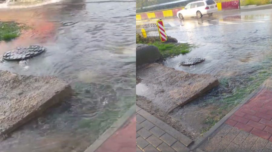 VIDEO Locuitorii din Bălți s-au trezit „în Veneția”. Tone de apă se scurg pe o stradă din Capitala de nord