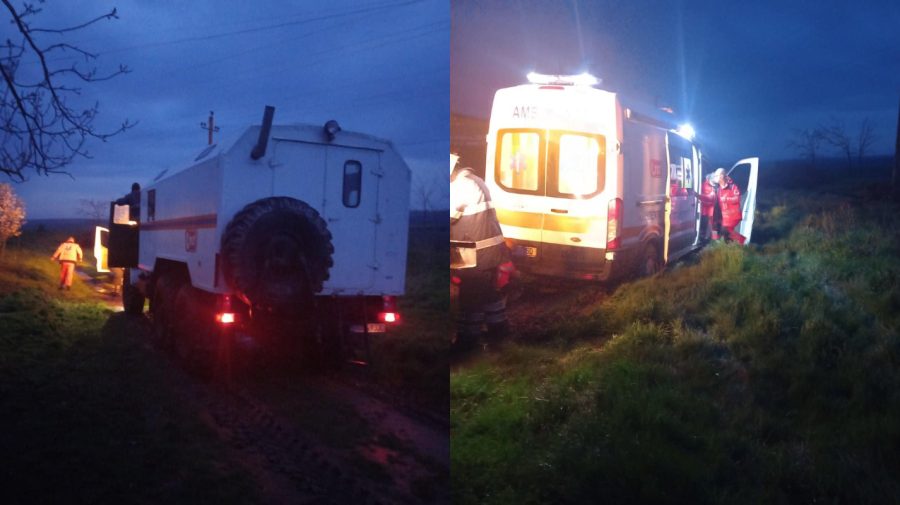 „Drumuri bune” pentru Moldova! O ambulanţă care transporta un copil la spital, blocată în noroi