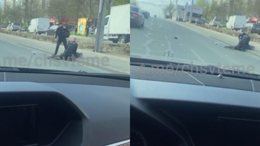 Ce se întâmplă? VIDEO cu un bărbat la pământ, înconjurat de oamenii legii la Ciocana