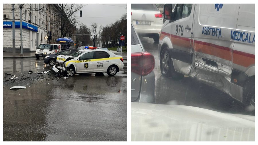 Accidentul cu ambulanța și mașina poliției de pe bulevardul Ștefan cel Mare: Cine se face vinovat de impact