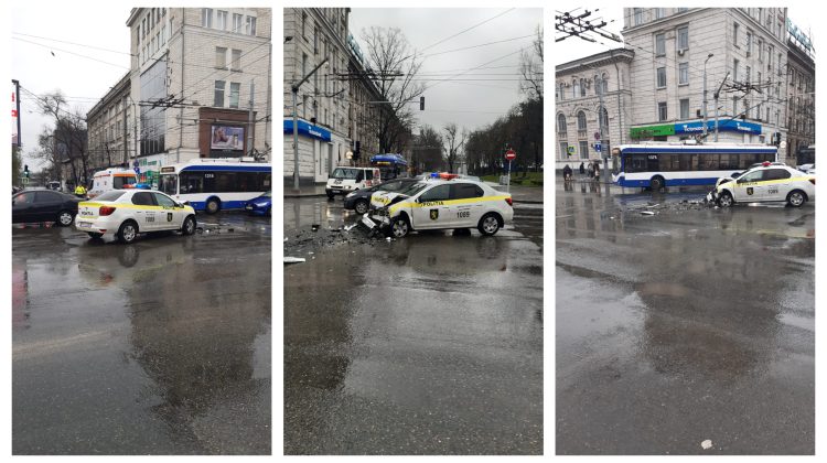 FOTO, VIDEO din centrul Capitalei! O mașină a poliției – puternic avariată. A fost implicată și o ambulanță