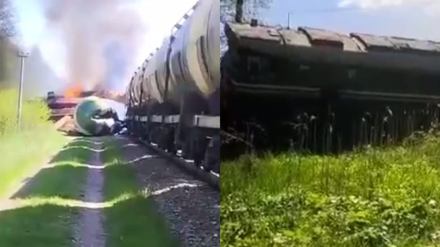 VIDEO Explozibil, amplasat pe căile ferate din Rusia. Un tren a deraiat și a luat foc