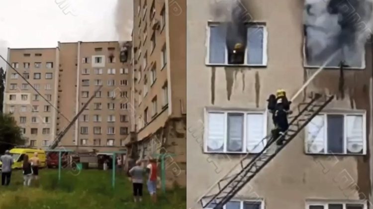VIDEO Incendiu într-un bloc de locuit din Tiraspol! O femeie și copilul ei au ajuns la spital