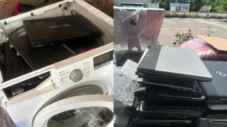 VIDEO „Cadouri” din Germania: Un moldovean a ascuns zeci de calculatoare într-o mașină de spălat