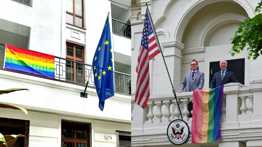 FOTO Steagul curcubeu, simbolul LGBTQ, pe două clădiri oficiale de la Chișinău. Este Ziua împotriva Homofobiei