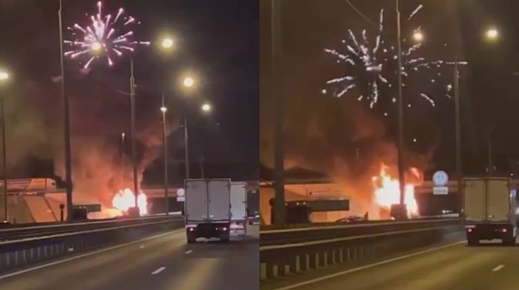 VIDEO Spectacol de zile mari în Moscova! Un tir cu artificii a luat foc pe autostrada „Crimeea”