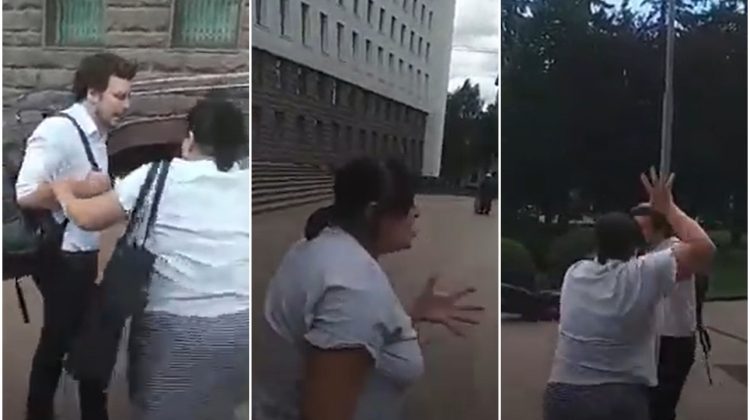 VIDEO 18+ Deputatul Dan Perciun, luat la bătaie de o femeie în fața Parlamentului. Reacția poliției
