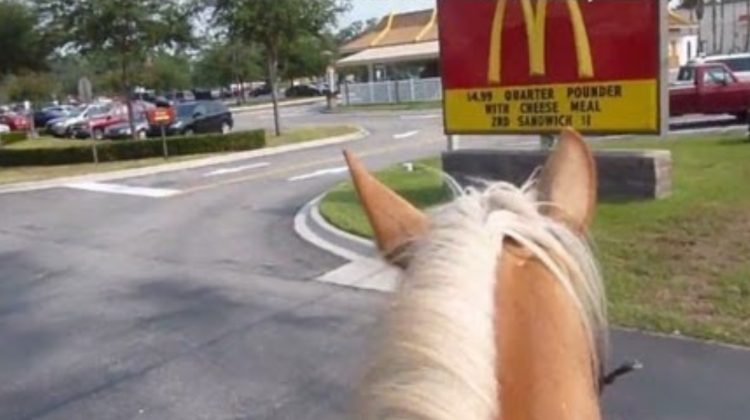 VIDEO cu momentul în care o femeie călare pe cal intră la McDonald’s Drive. Cum reacționează angajații?