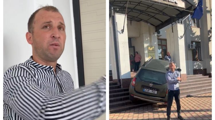 VIDEO Bărbatul care a urcat cu mașina pe scările Primăriei Hîncești își explică gestul. Ce-l nemulțumește