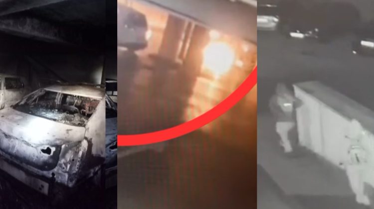 VIDEO EXCLUSIV cu momentul în care maşina familiei avocatului Grosu este incendiată. Flăcările, lângă ţeava de gaz