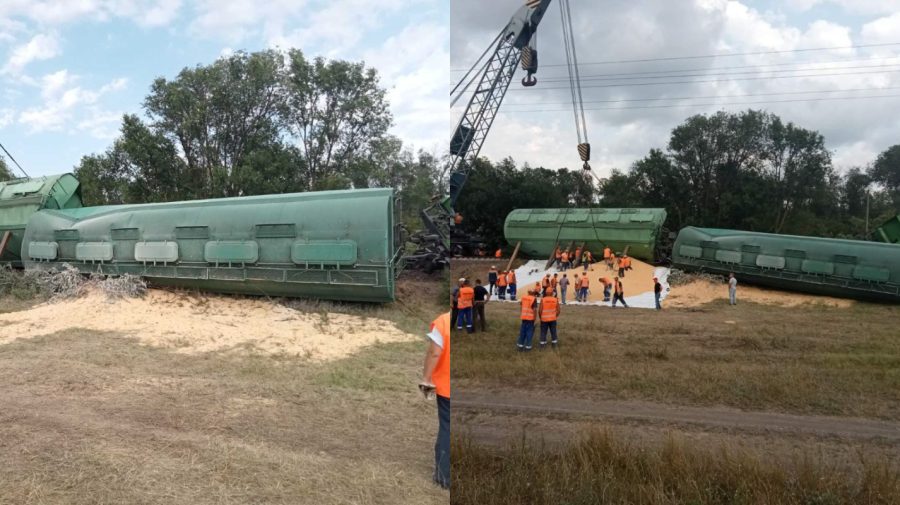 FOTO cu vagoanele răsturnate din cauza caniculei în Găgăuzia. Angajații CFM au reabilitat 150 de metri de tronson