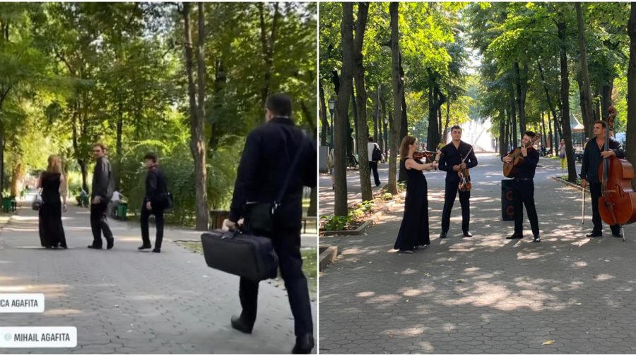 Apariție misterioasă! VIDEO viral cu oameni în negru, care au ieșit să cânte pe străzile Capitalei ziua-n amiaza mare