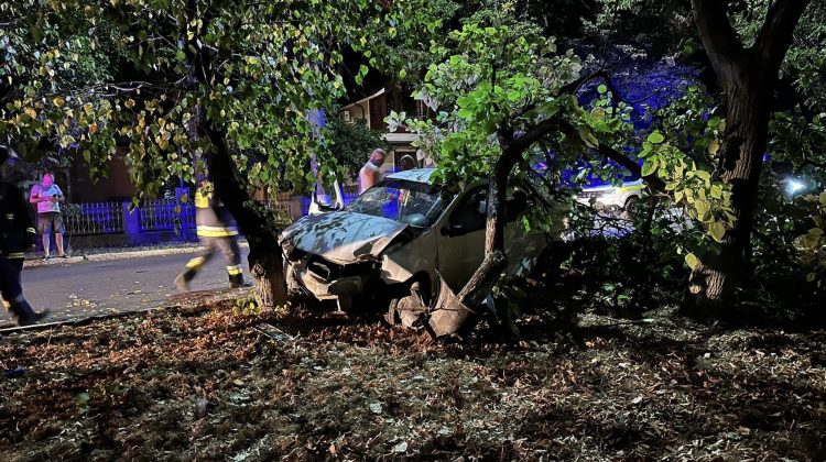 FOTO de la accidentul provocat de un alt polițist beat: A intrat cu mașina în copac