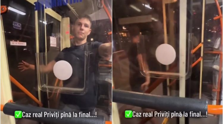 VIDEO Caz ieșit din comun în capitală. Un tânăr a mers în troleibuz cu mâna blocată între uși