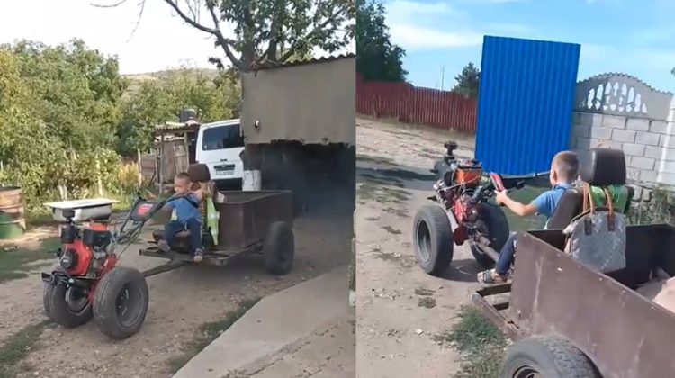 VIDEO scandalos pe internet. Un copil, filmat la volanul unui ”tractoraș”. Bunica: Bravo!