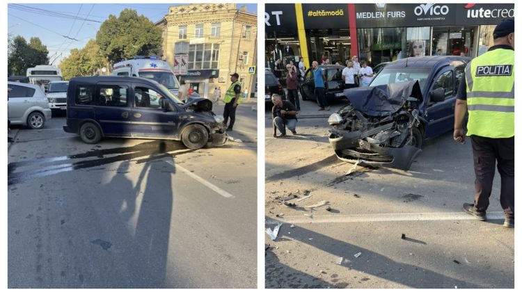 FOTO Accident în centrul orașului Bălți. A fost implicat un autobuz care transporta 10 lucrători
