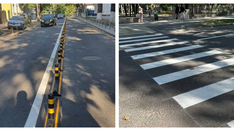FOTO Delimitatoare pentru pista de cicliști – montate pe o stradă din Chișinău Mașinile vor circula doar pe o bandă